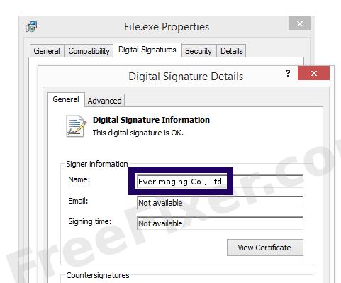 Screenshot of the Everimaging Co., Ltd certificate